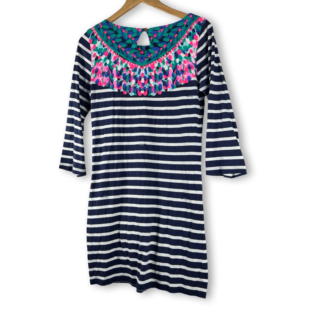 Lilly Pulitzer Women's Bay Navy Island Stripe Dress Sz S Small